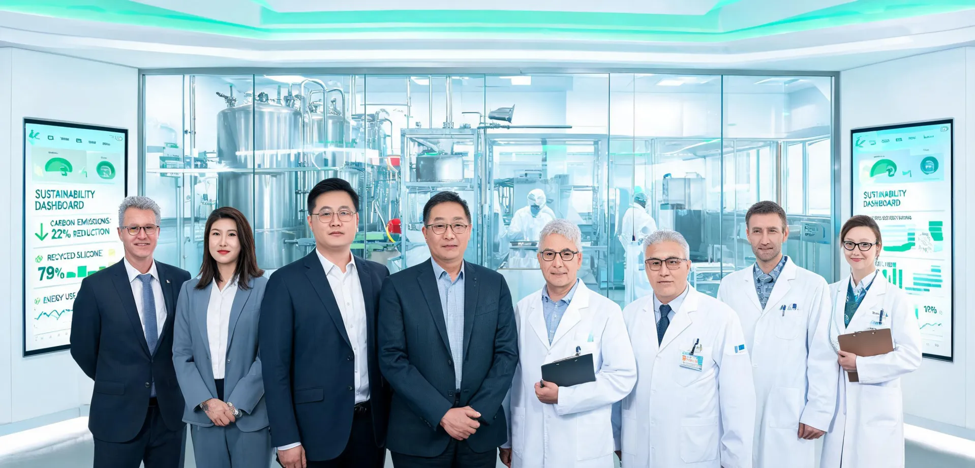 Executive chemistry team in silicone materials plant